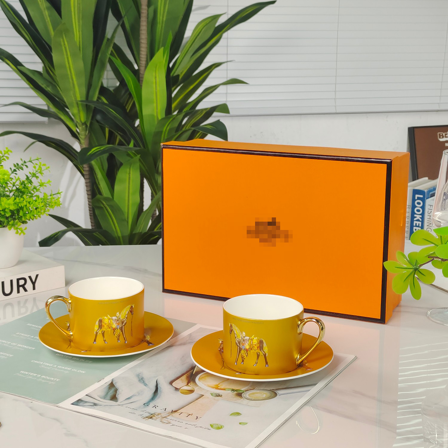 Sophisticated Double Coffee Cup and Saucer Set, Perfect for Special Occasions or Everyday Indulgence, Featuring Timeless Design and Beautiful Gift Packaging