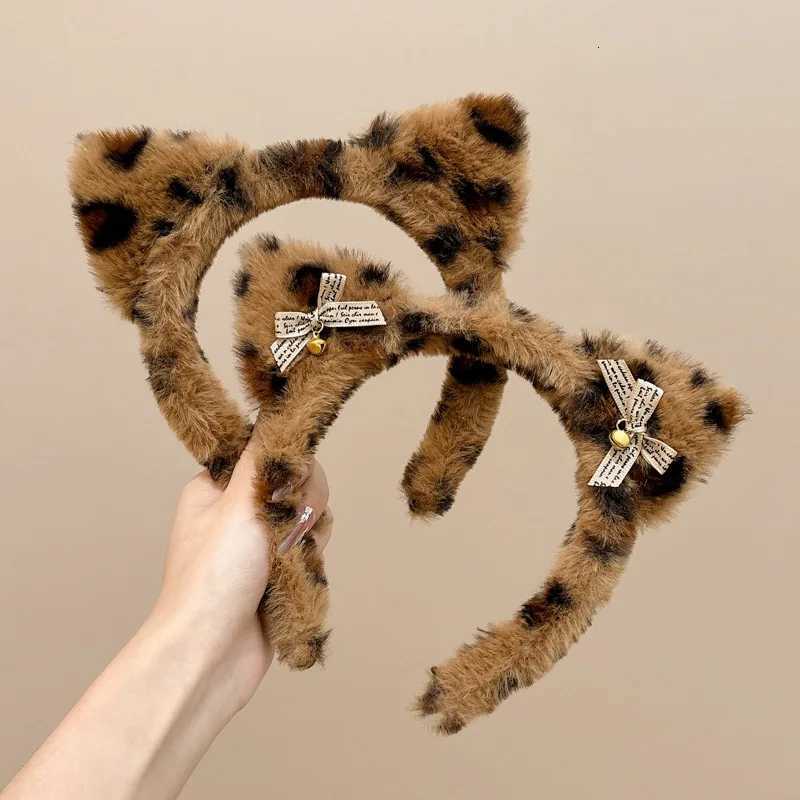 Cute Cat Ears Hairband Women Girl Cosplay Leopard Hair Hoop Winter Soft Wool Headband Party Hair Bands Face Wash Makeup HeadwearW254021