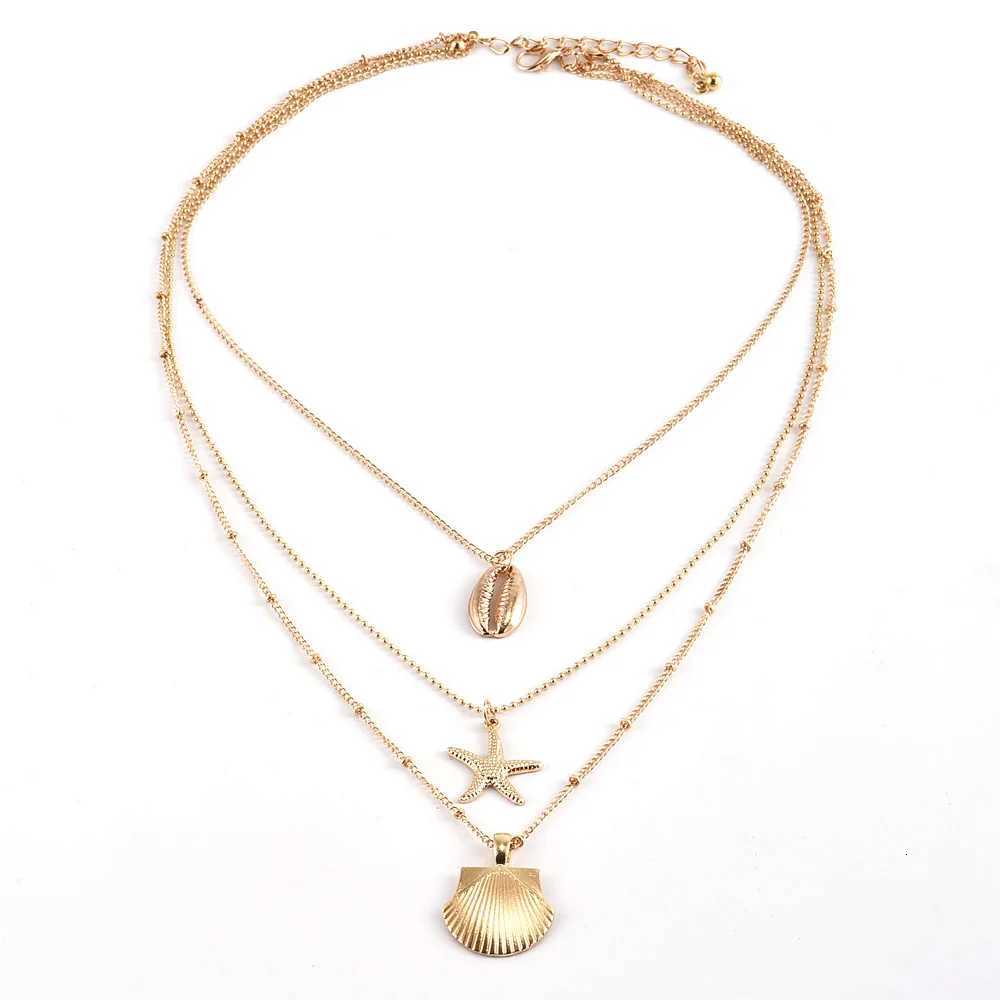 Vintage Starfish Multi-layer Necklaces Pendants for Women Girl Gold Color Beach Style Choker Long Necklace 2019 Boho Jewelry XJ250717