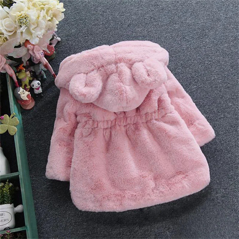 30 Winter Girls Plush Fur Jackets Kids Keeping Warm Hooded Cotton Clothes Fashion Outerwear Children Casual Solid Coat 251018