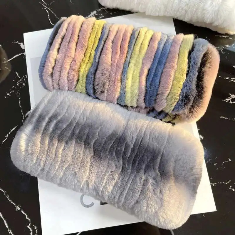 Real Rex Rabbit Fur Scarf Natural Fur Neck Cover Women Winter Elastic Scarf Headband Real Fur Headband Thickened Warm Fur Scarf 251021