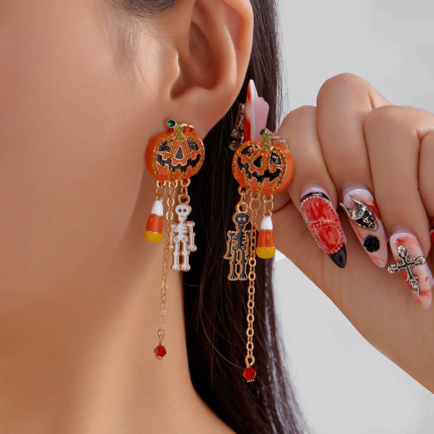 Exaggerated Halloween Pumpkin Dangle Earrings for Women Exquisite Pumpkin Skull Spider Tassel Earring Party Jewelry Gifts J251021
