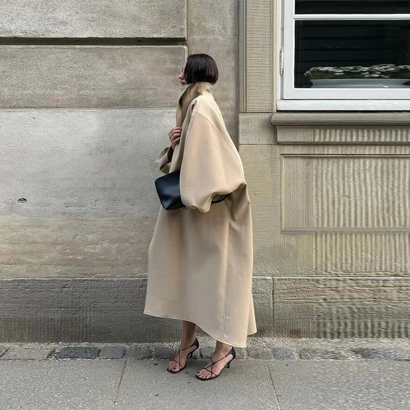 Fashion Loose Womens Trench Coat Stand Collar Batwing Sleeve Oversized Long Coats Autumn Casual Street Chic Outwear 251013