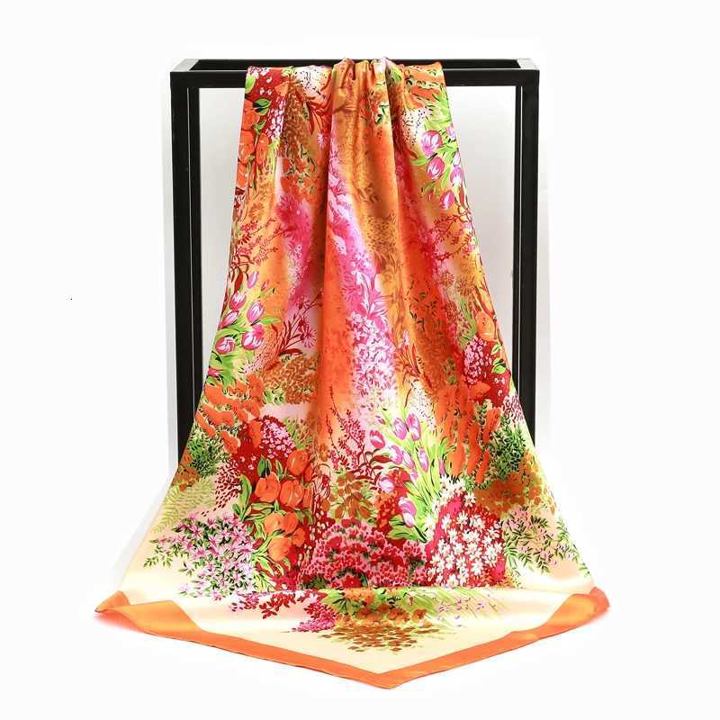 New Silk Square Scarf Women Designer Floral Print Satin Scarves for Lady Foulard Bandana Scarfs Female Neckerchief 90cm Hijab W251021