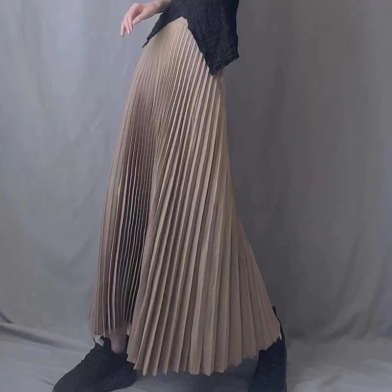 TFETTERS Spring Clothes Women 2025 Autumn Fashion Casual Office Lady Pleated Skirt Women Hight Waist Solid Long Skirt 251013