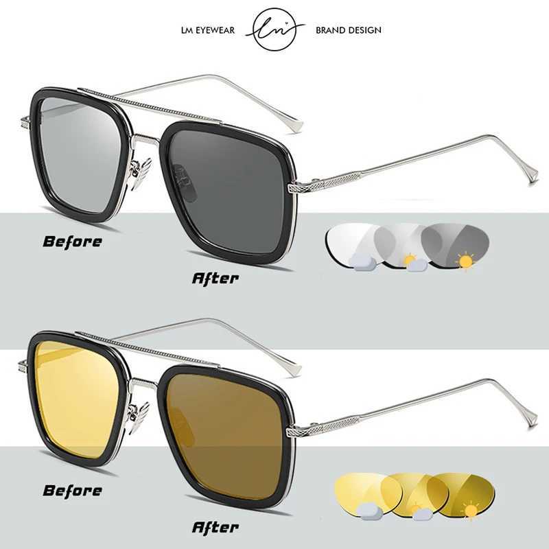 Brand High Quality Tony Stark Square Sunglasses Photochromic Polarized Men Glasses Steampunk Women Driving Night Vision Goggles J251114