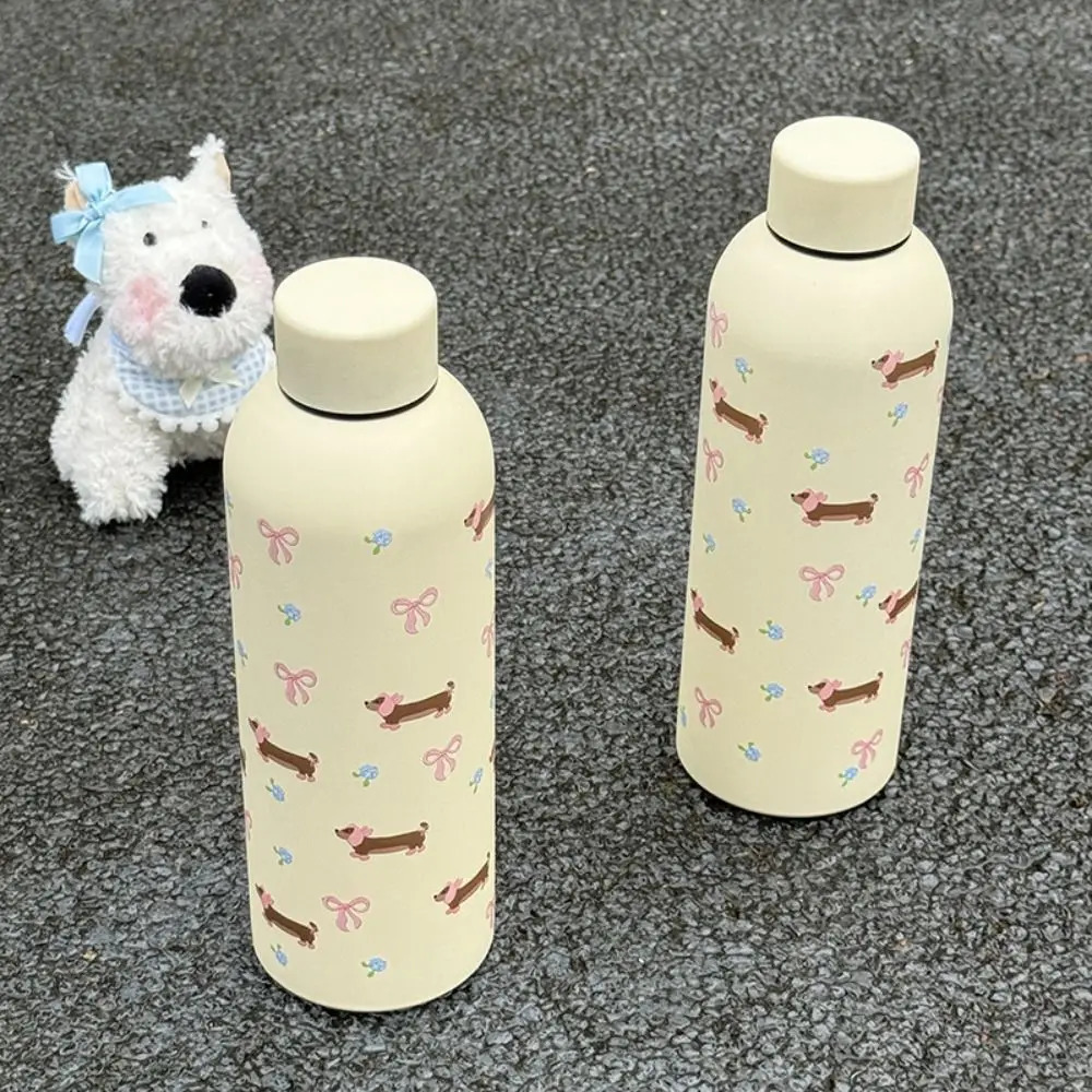 500ml Vacuum Bowknot Dachshund Insulated Water Bottle Black Stainless Steel Thermal Car Cup 251020 W260226