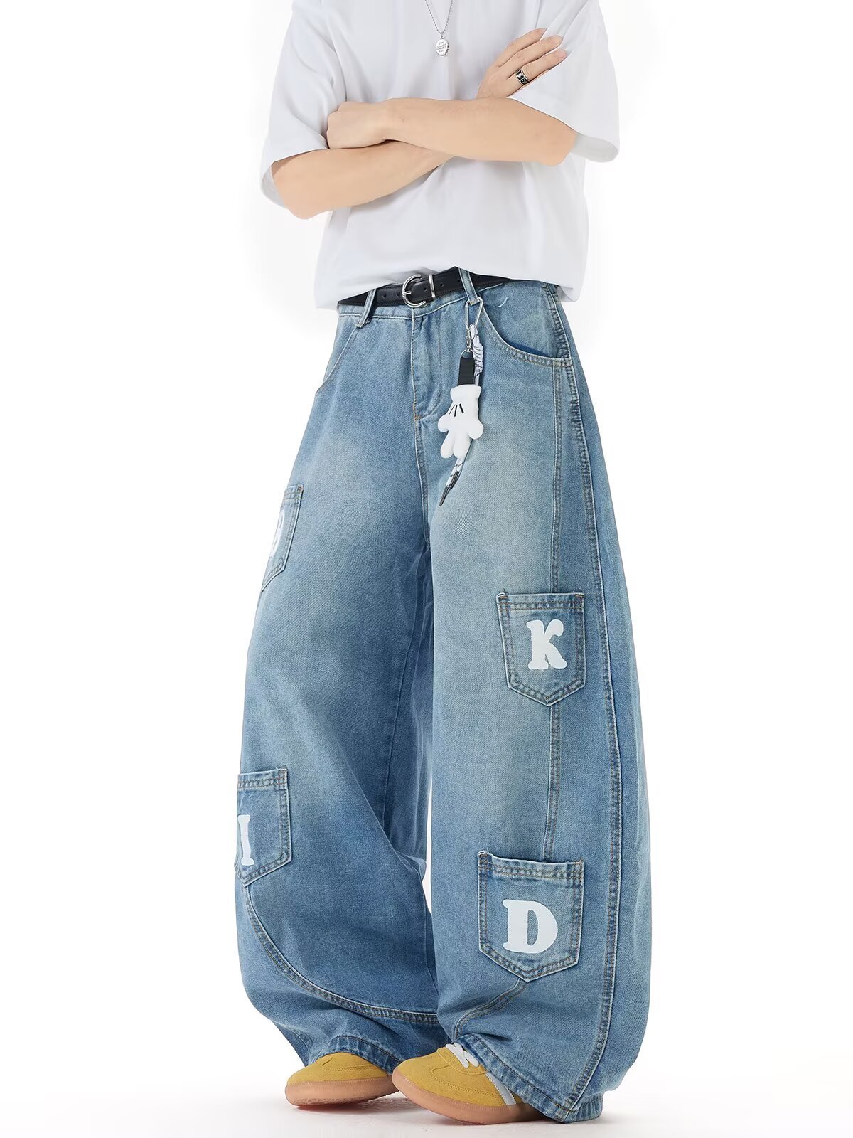 2025 American Retro Fashion Luxury Pants Designer Washed Autumn/Winter New Multi Pocket Design Bent Knife Pants Retro Neutral Jeans Floor Dragging Loo