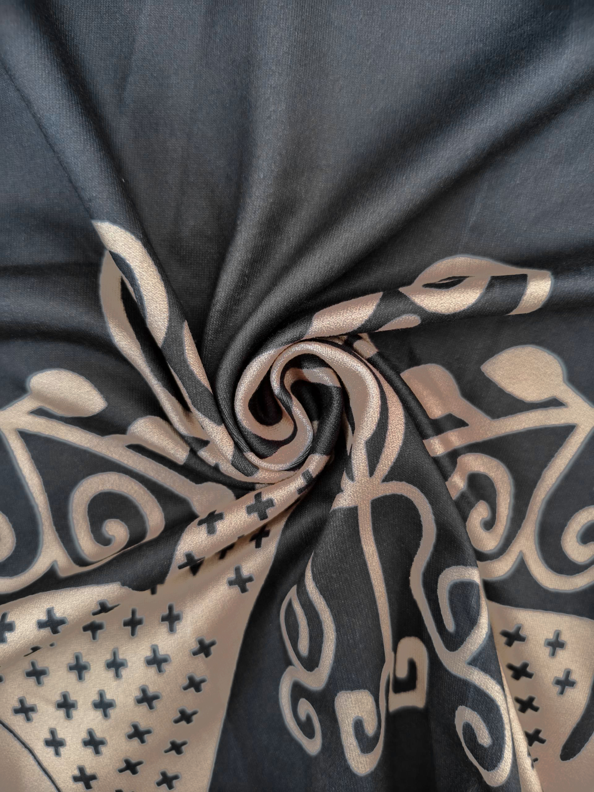 Women's Autumn & Winter New Ethnic Style Muslim Fashion Retro 3/4 Sleeve Dress, Milk Silk Casual Versatile Dress (S-XXL, Black)-CF53890