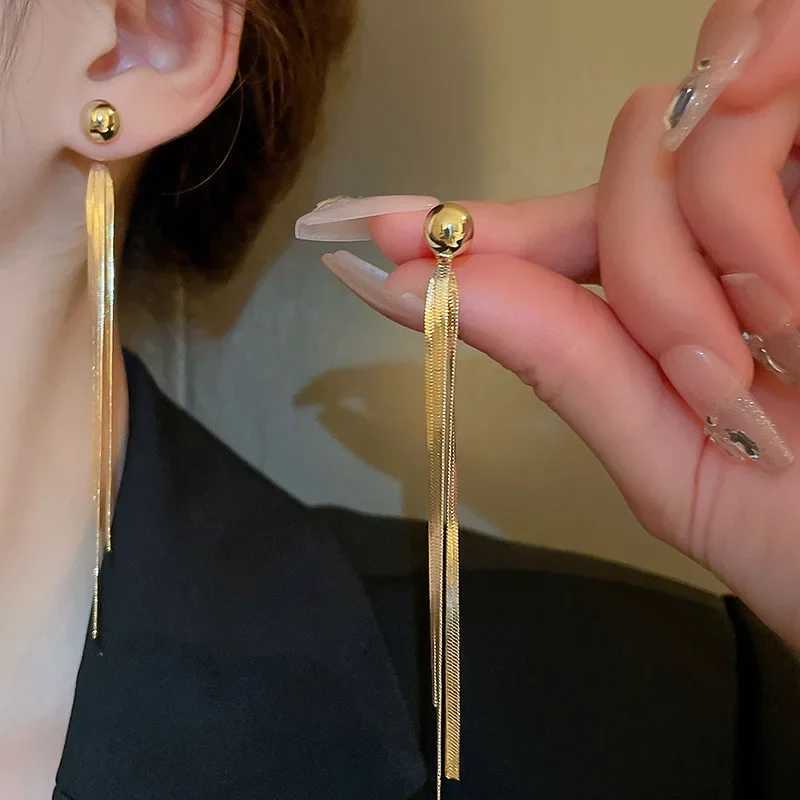 Golden Flat Snake Chain Tassel Dangle Earrings for Women Long Chains Pendant Earring Minimalist Stainless Steel Hanging Decor F J251021