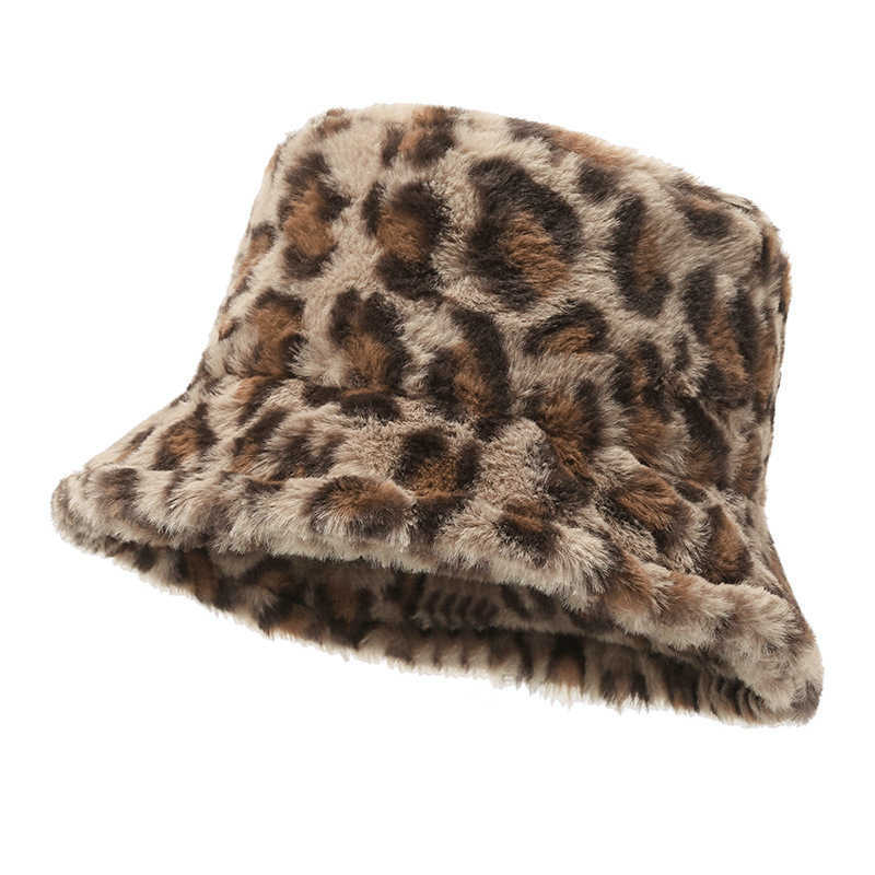 Hat Female Winter Show Little Leopard Pattern Fisherman Hat Female Versatile Warm Pot Hat Plush Bucket Hat H251020