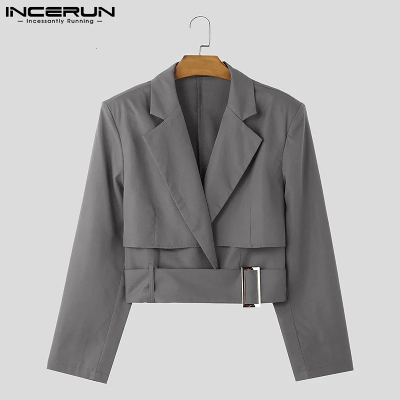Fashion Well Fitting Tops INCERUN Men Deconstruct Metal Buckle Suit Coat Casual Streetwear Cropped Long Sleeved Blazers 2025 251021