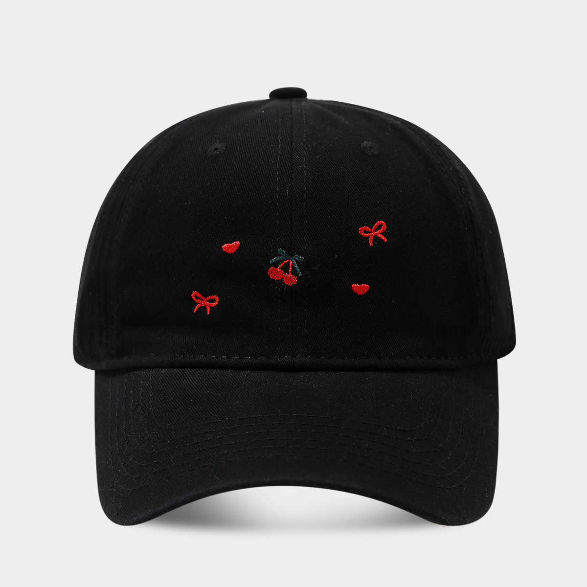 Artistic Fresh Fashion Baseball Cap for Women Trendy Cherry Bow Heart Pattern Duckbill Cap H251020