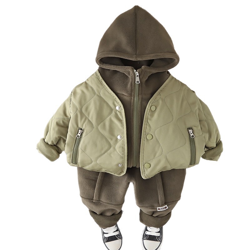 2025 New Boys Winter 3-Piece Set, Fleece-Lined Vest Outfit with Jacket & Pants, Warm Casual Outfit for Toddler Boys