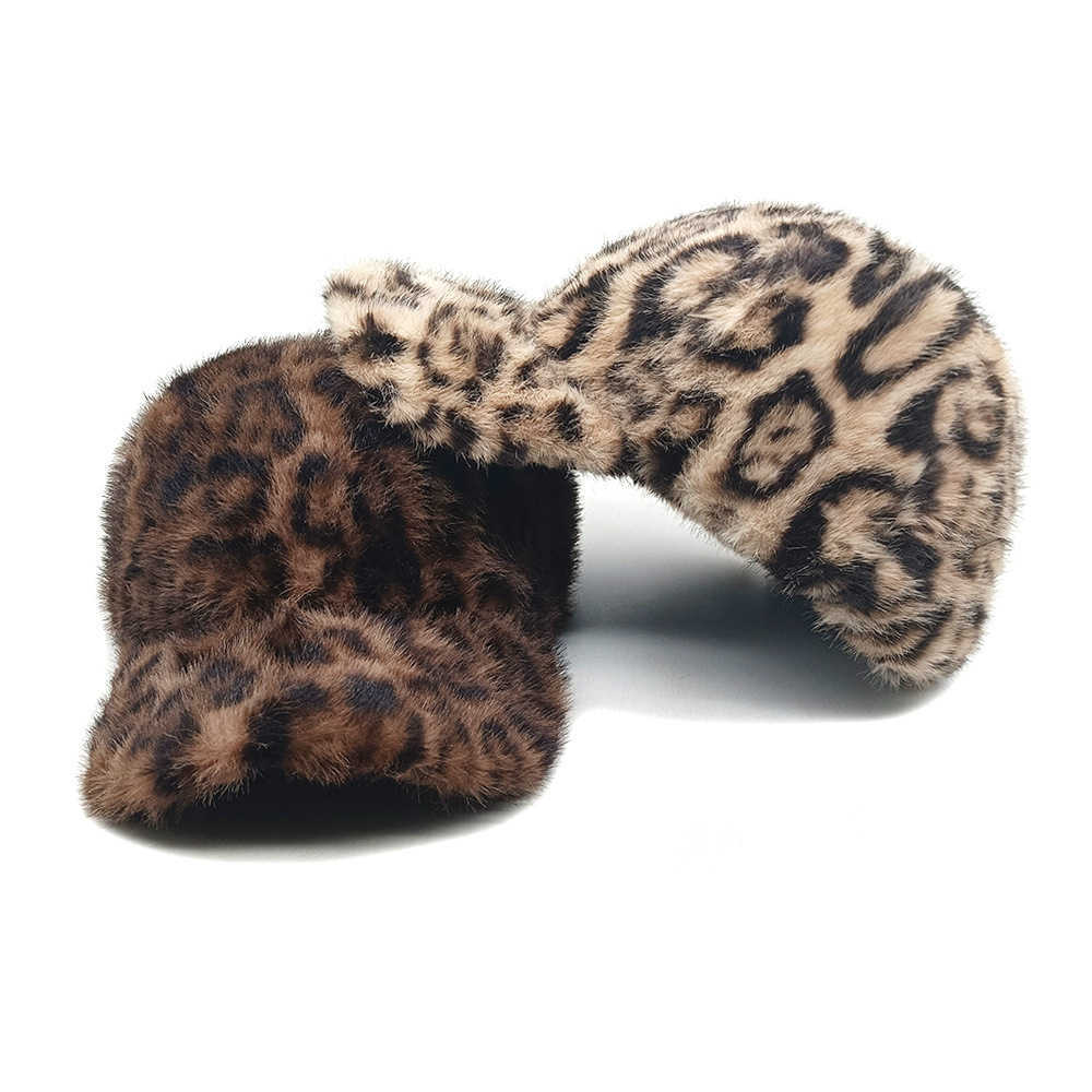 New Plush Leopard Print Warm Baseball Cap for Women Fashionable Outdoor Versatile Sun Hat H251020