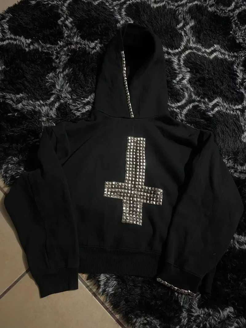 European and American fashion Stud gothic Harajuku men hoodie Y2K new Cross top personality pullover oversized Casual sportswear W251021
