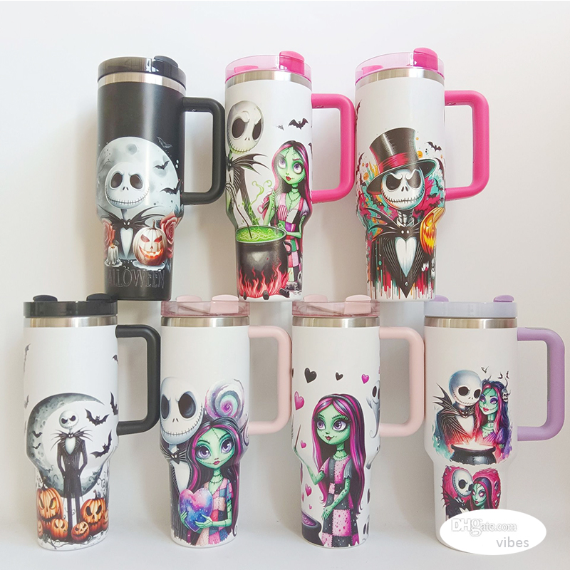 Tariff Free to USA - 40oz Halloween Image Stainless Steel Travel Tumbler Water Cup With Handle