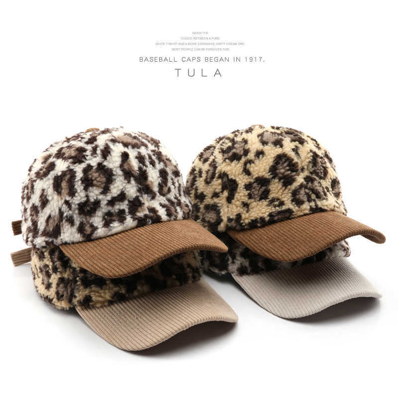 Womens Autumn Winter Unique Color Block Leopard Print Baseball Cap Mens Outdoor Travel Warm Coldproof Sunshade Duckbill Cap H251020