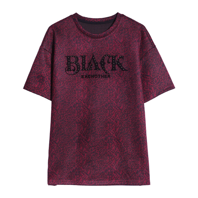 2025 autumn/winter new rivet leopard print women's short sleeved T-shirt autumn designer winter half sleeved top loose casual fashion brand T-shi