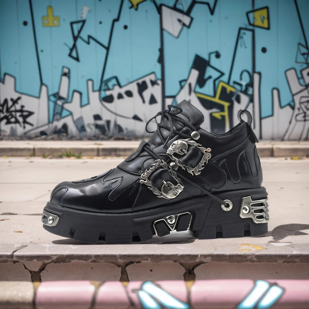 2025 Men and Women Vintage Rock Couple Shoes Dark Punk Leather Retro Boots Metal Niche Unisex Single Platform Shoes251020