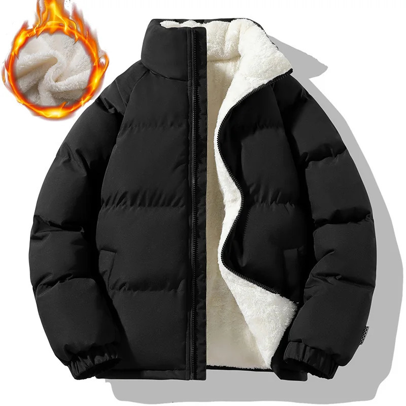 Mens Warm Thicken Sherpa Winter Parkas Loose Fashion Male Coats Stand Collar Fleece Puffer Jacket Couple Harajuku Outerwear 251013