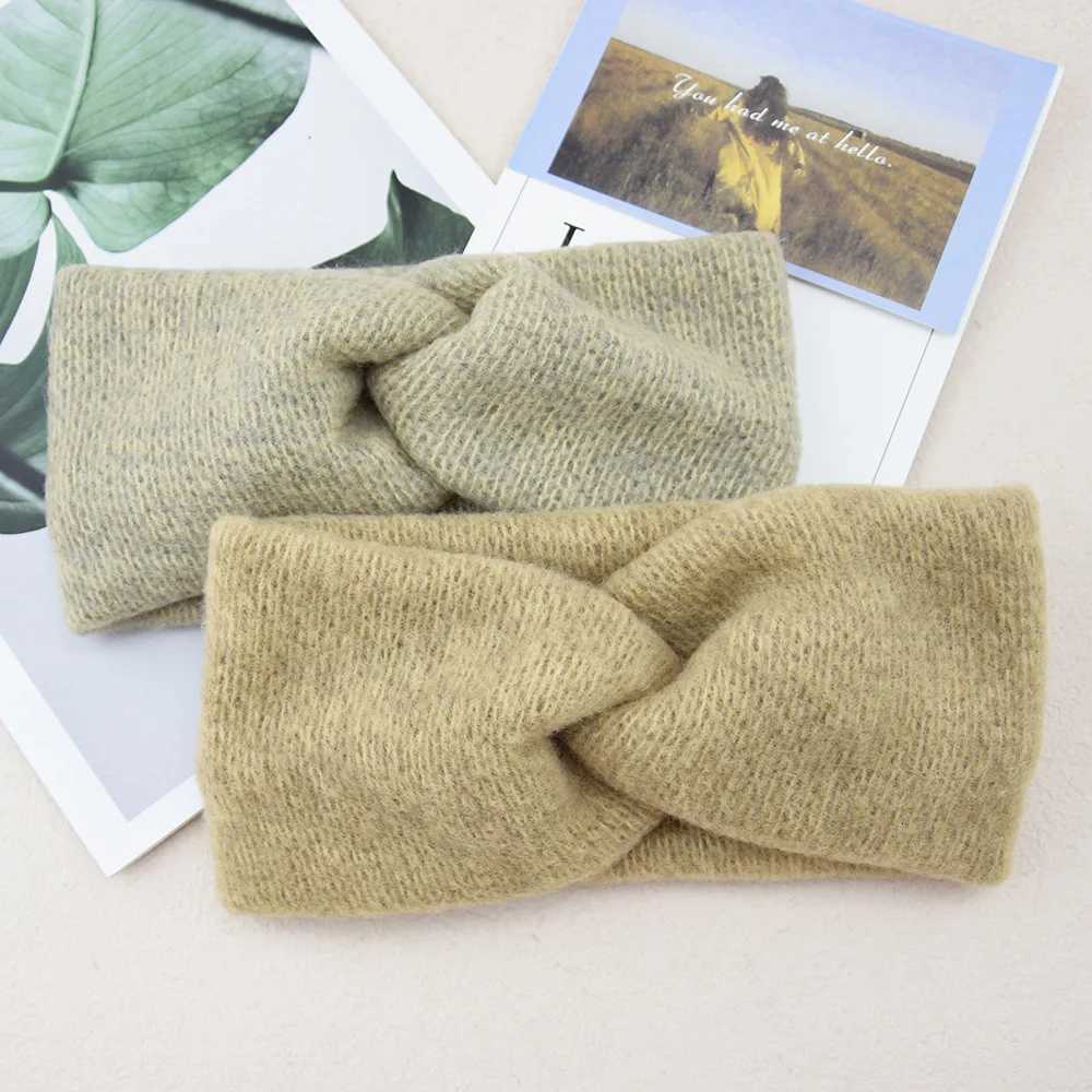 New Wool Knitting Cross Wide Headbands Winter Ear Warmer Soft Elastic Mohair Headwrap Turban For Women Girl Hair AccessoriesW254021