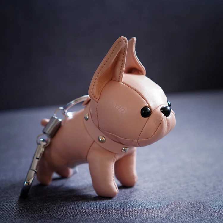 Bulldog Keychain Pu Leather Animal Dog Keyring Holder Bag Charm Trinket Chaveiros Bulldog Bag Accessories Punk Style Pendan W251021