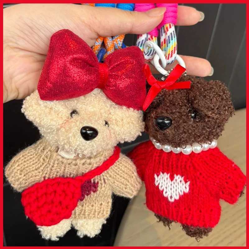 Cute Bow Teddy Dog Plush Toy Keychain Girl Backpack Cartoon Animal Doll Pendant Car Hanging Decoration Christmas Birthday Gift J251121