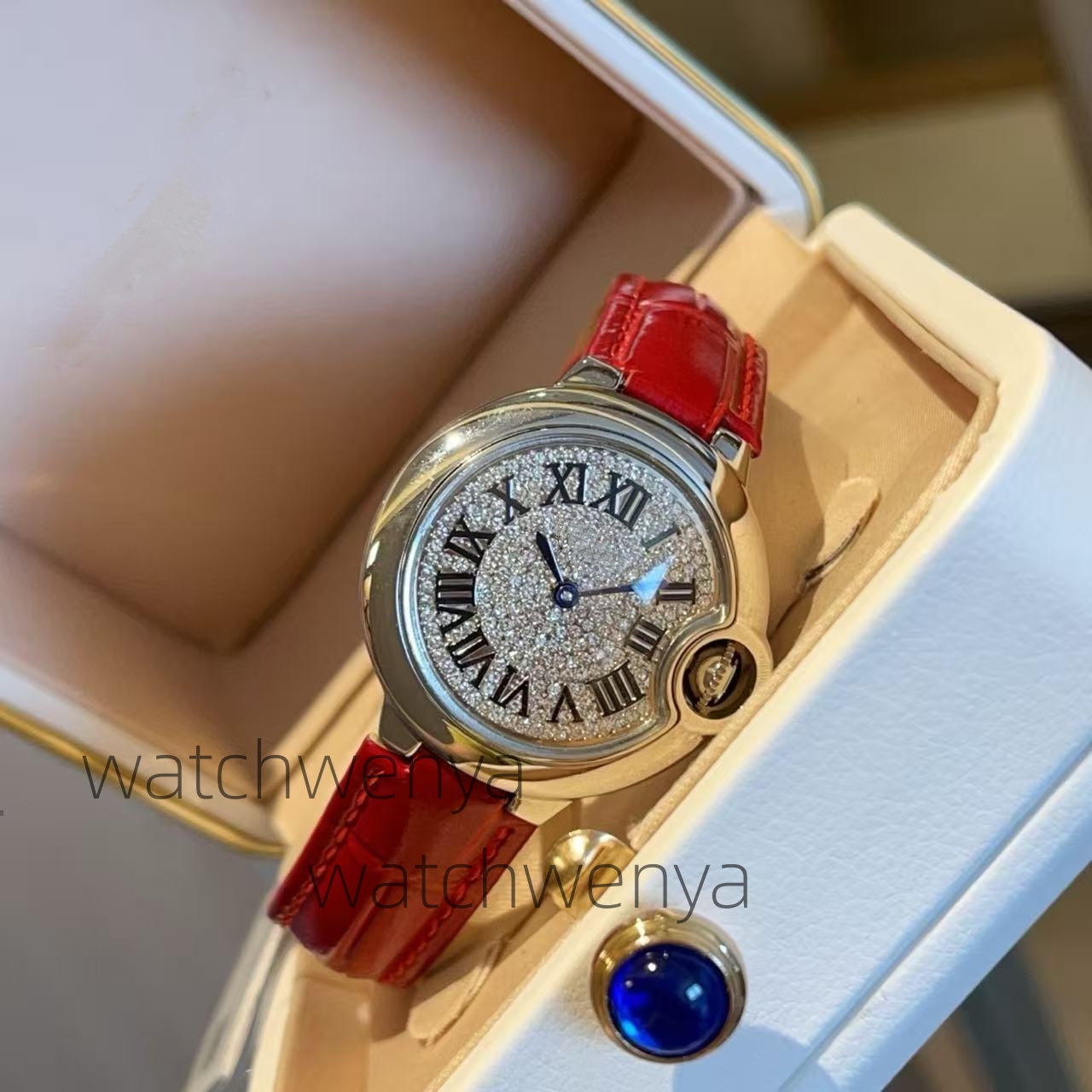 luxurious ladies' watch features a fashionable diamond dial and a 33mm multi-color genuine leather strap for a more comfortable wearing experience