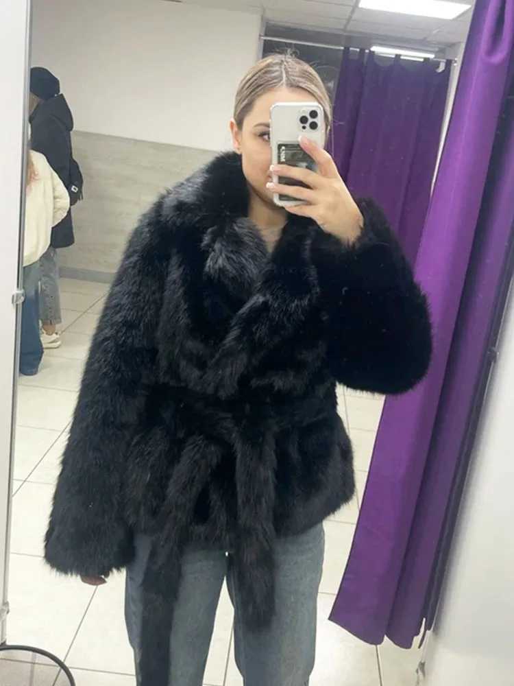 ZADORIN New Winter Fur Coats for Woman Lapel Belted White Black Faux Fur Coat Elegant Streetwear Fluffy Jacket Woman Y2K Clothes1 Y251105
