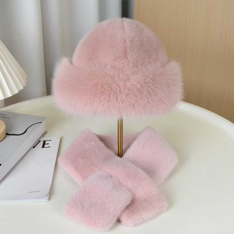 Hat Scarf Imitation Mink Fur Set Versatile Scarf Hat for Women Autumn Winter Cross Neck Warmer H251020