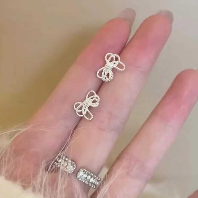 S925 Sterling Silver Hollow Out Irregular Bow Butterfly Tie Stud Earrings for Women Fine Jewelry High Luxury Vintage Accessories J251021