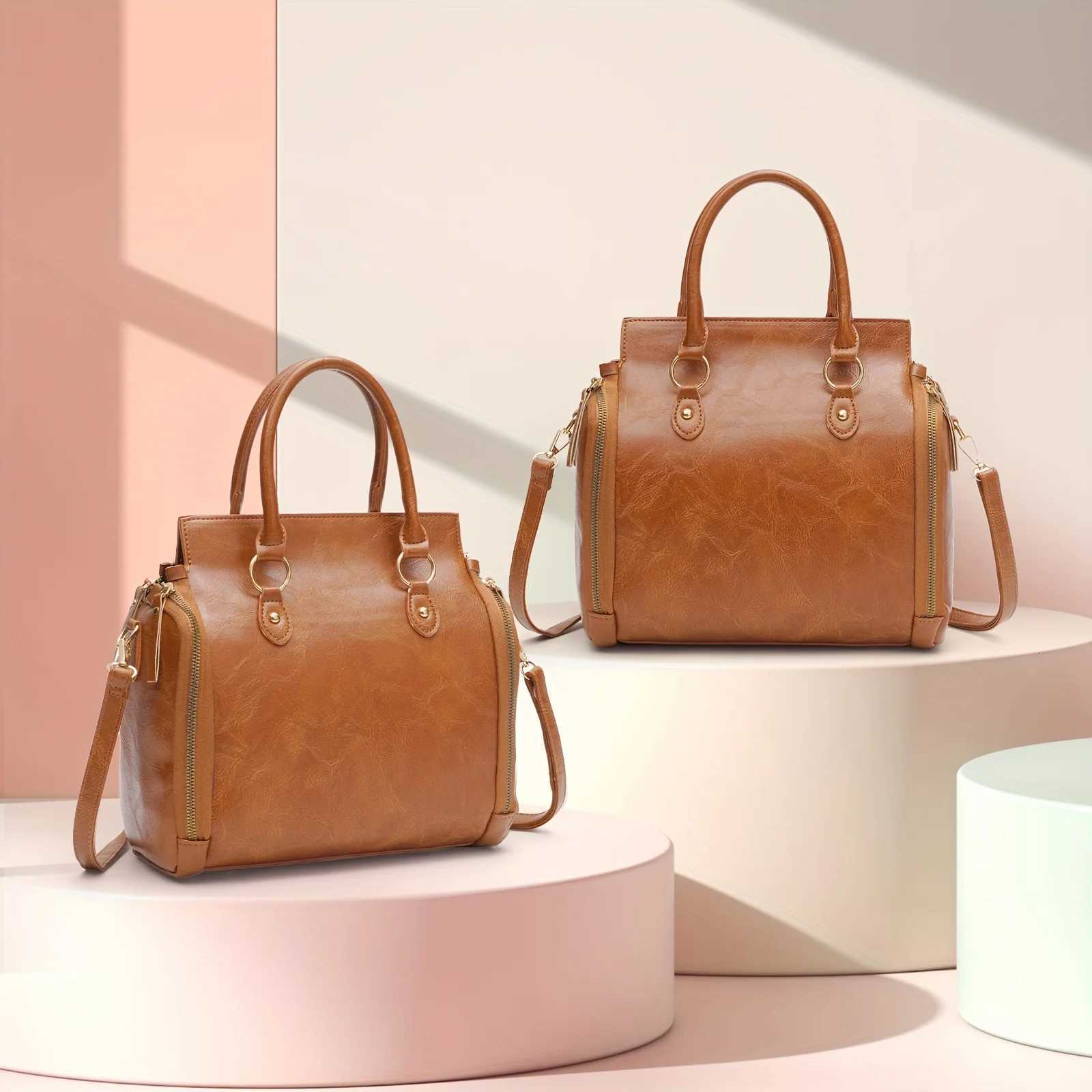 A retro lady handbag with multiple storage pockets card slots and a zipper closure Z251018