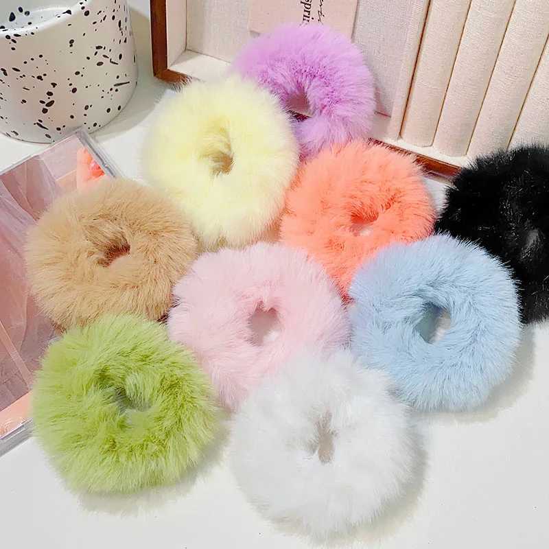 New Colorful Fluffy Hair Band For Women Girls Ponytail Holder Hair Tie Plush Scrunchie Rubber Band Fashion Hair AccessoriesW254021