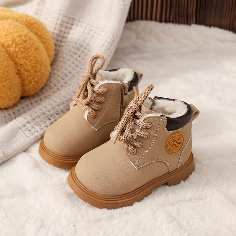 Waterproof anti slip cotton boots for boys with plush insulation children's snow boots with thickened thickness winter cotton shoes for girls Fre