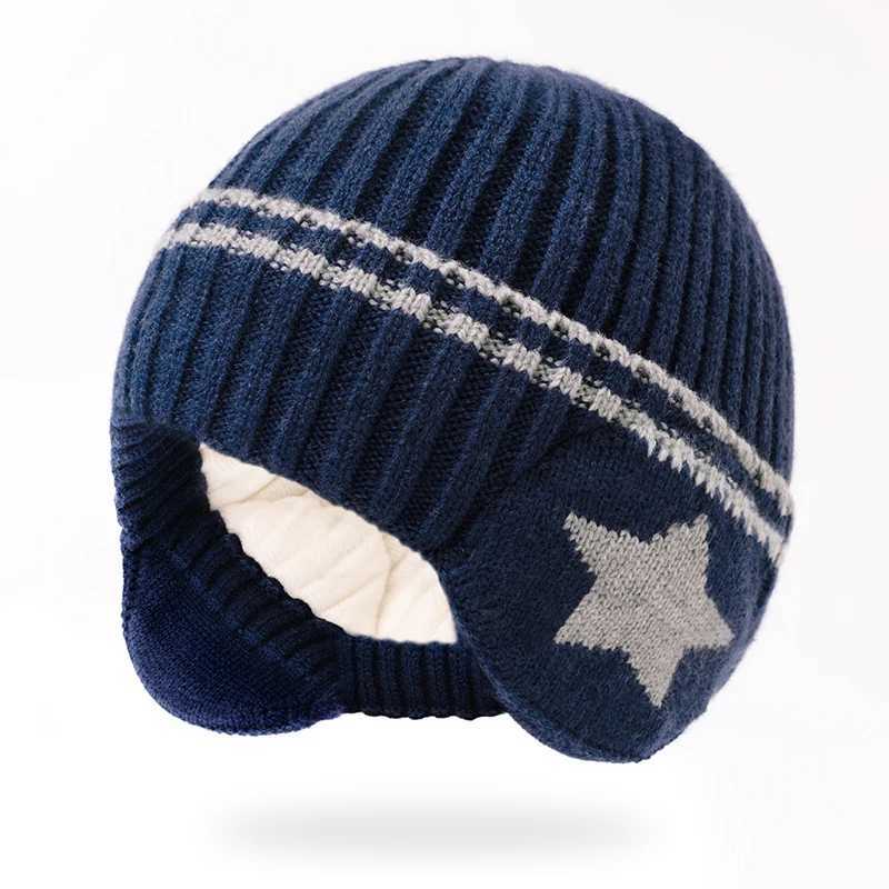 A winter plush embroidered hat for children aged 3 to 12 to warm their ears J251021