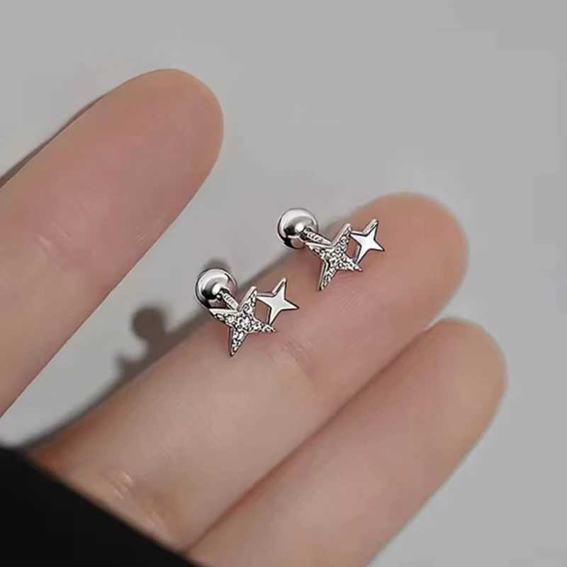 Real 925 Sterling Silver Zircon Star Bead Screw Stud Earrings For Women Classic Fine Jewelry Light Luxury Accessories J251021