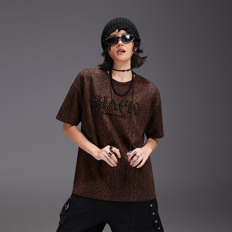 2025 autumn/winter new rivet leopard print women's short sleeved T-shirt autumn designer winter half sleeved top loose casual fashion brand T-shi