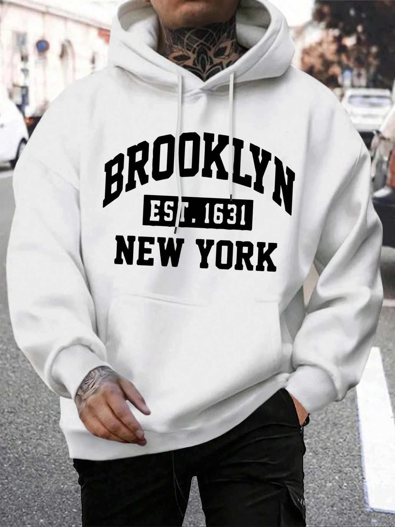 Beooklyn Est 1631 New York Printed Hooded Men Fleece Warm Big Size Hoodies Fashion furliner Hoodie Fashion Casual SXXL Tops W251021