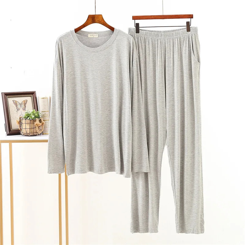 Modal Cotton Pajamas Suit Men Spring Autumn Longsleeved Youth Middleaged Loose Fit Plus Size Loungewear Thin Sleepwear Male 251021