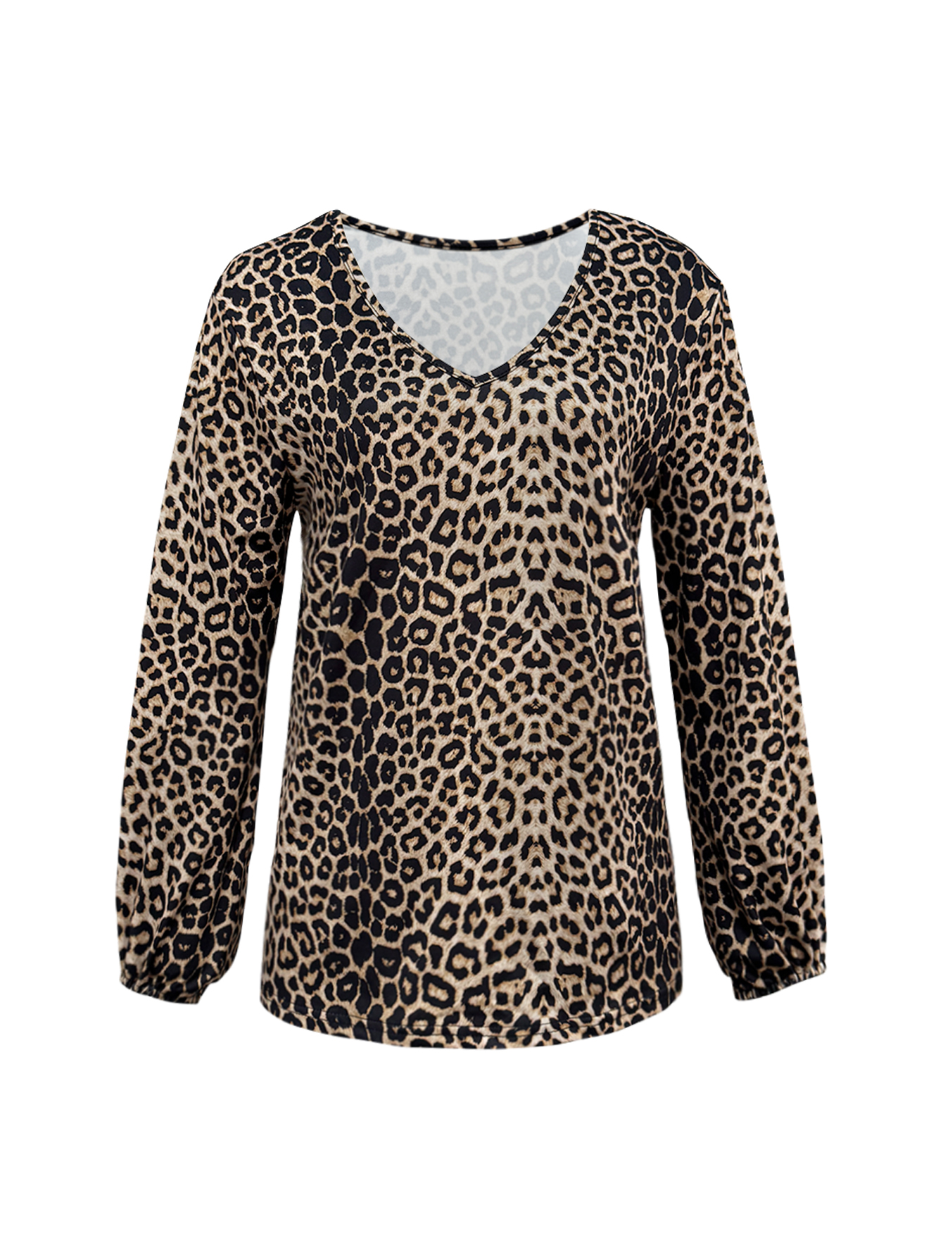 Women's Autumn & Winter New Retro Leopard Print V-Neck Long Sleeve Top, Milk Silk Elegant Office Casual Women's Blouse (S-XXL, Coffee Leopar