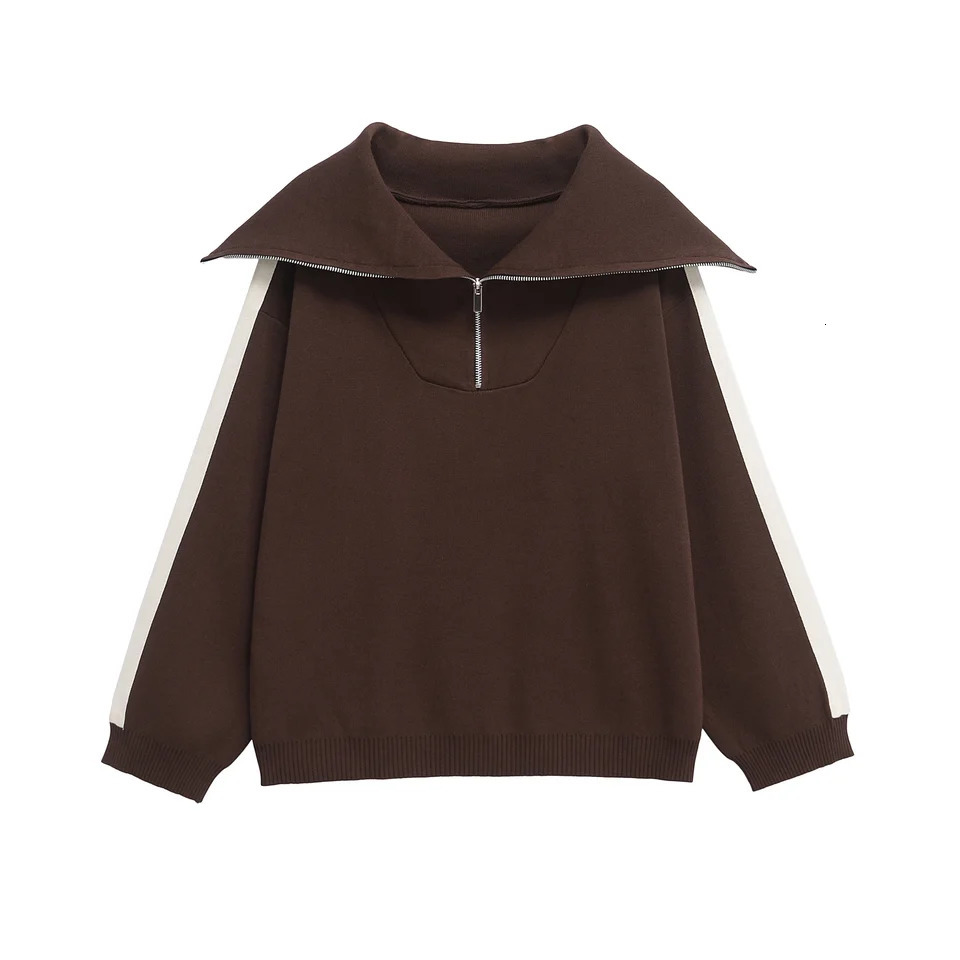 DUOPERI Women Fashion 2 Piece Sets Brown Pullover Sweatshirts High Elastic Waist Trousers Feamle Chic Lady Pants Set 251021