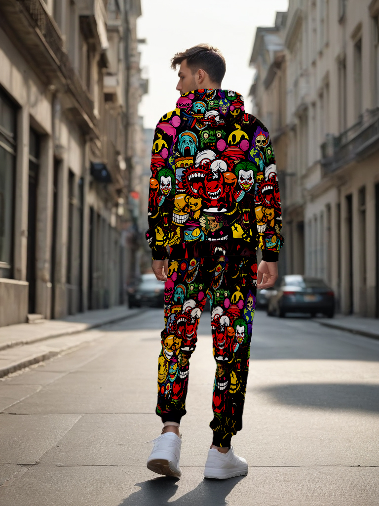 Men's Ankle-Length Knitted Hoodie Casual Outdoor Polyester Sweatshirt Gradient Color Print with Adjustable Drawstring - LMWY00171