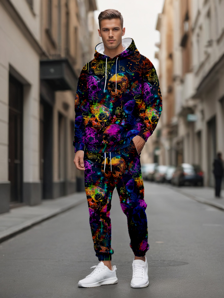 Men's Ankle-Length Knitted Hoodie Casual Outdoor Polyester Sweatshirt Gradient Color Print Adjustable Drawstring Long Sleeve - LMWY00178