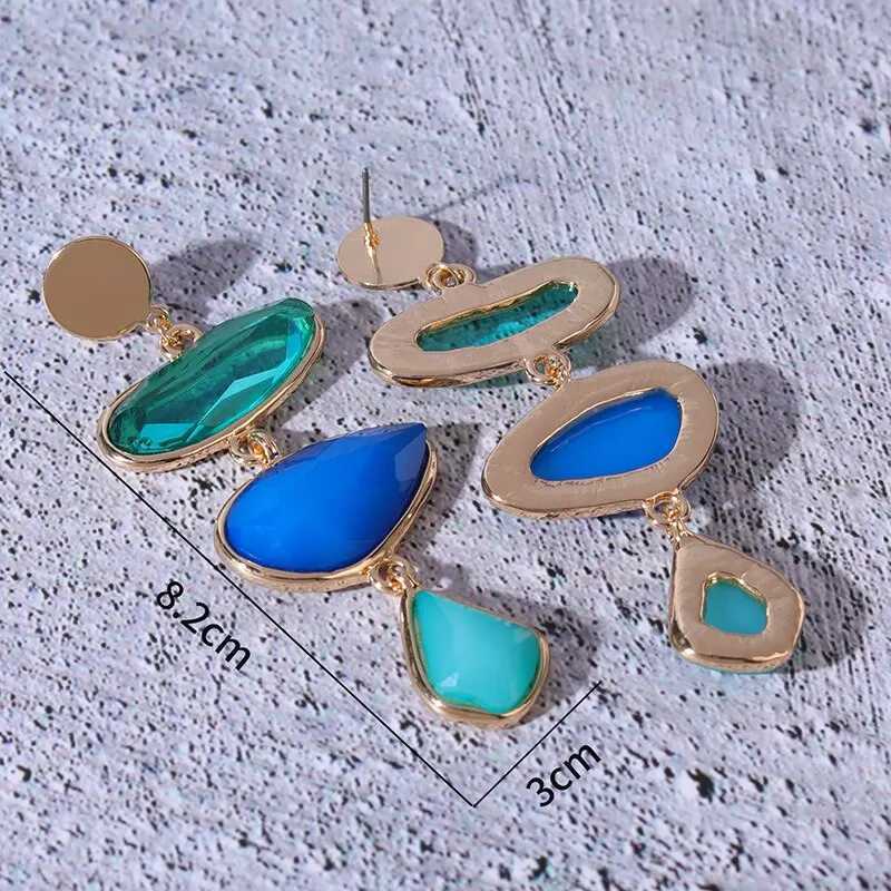 Boho Elegant Geometric Drop Crystal Long Stud Earrings For Women Simple Irregular Blue Earring Jewelry Accessories Gifts J251021