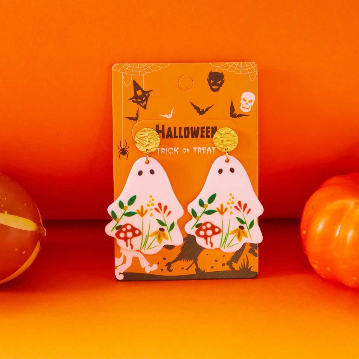 Gothic Drop Earrings Stainless Steel Star Round Acrylic Flower Pattern Ghost Dangle Earring For Women Men Halloween Jewelry Gift J251021