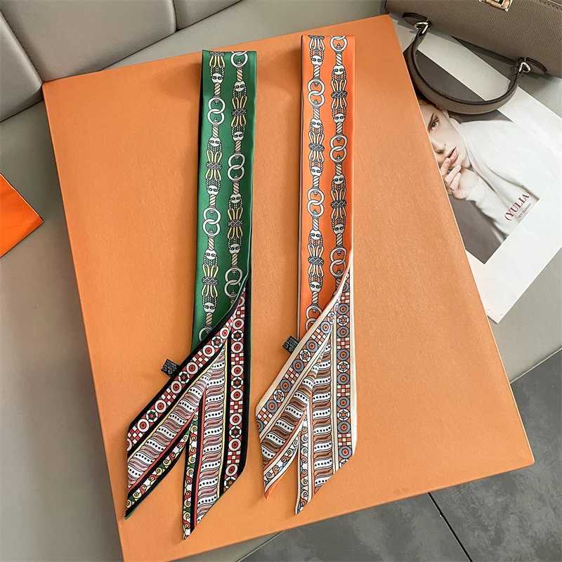 Fashion Skinny Silk Scarf for Women Fashion Hair Ribbons Headbands Bandana Female Bag Wrist Wrap Neckerchief Foulard Neck Ties W251021