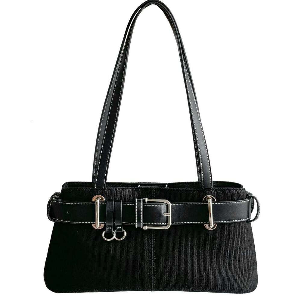 Underarm Canvas Niche PU Leather Belt Patchwork Design Single Shoulder Women Trendy New Small Square Bag B5