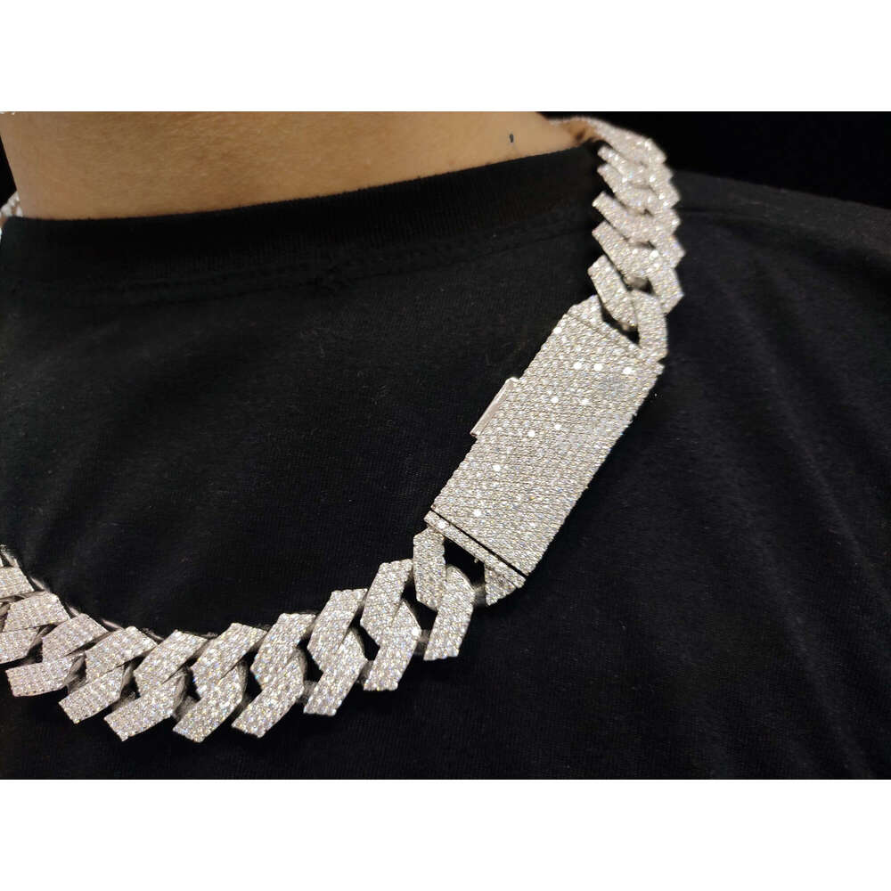 New 22mm Miami Cuban Silicone Stone Chain Necklace Iced Pearl Charm Hip Hop Boutique Jewelry