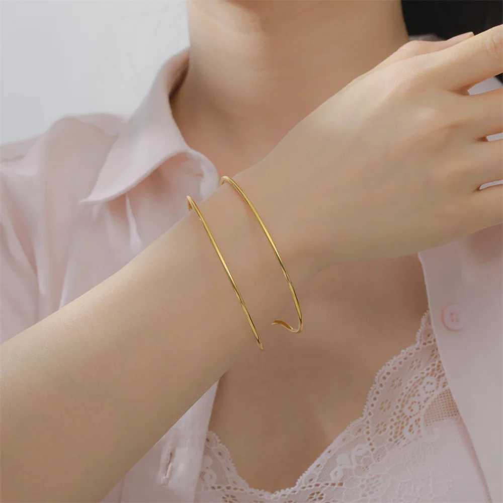 Simple C Shape Bracelets for Women Stainless Steel Gold Color Adjustable Open Cuff Bangle Jewelry Double Layered Bracelet Gifts J251021